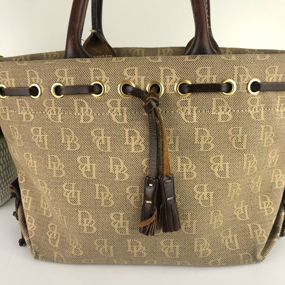 Dooney & Bourke Signature Logo Canvas/Leather Tassel Bag - Picture 2 of 16